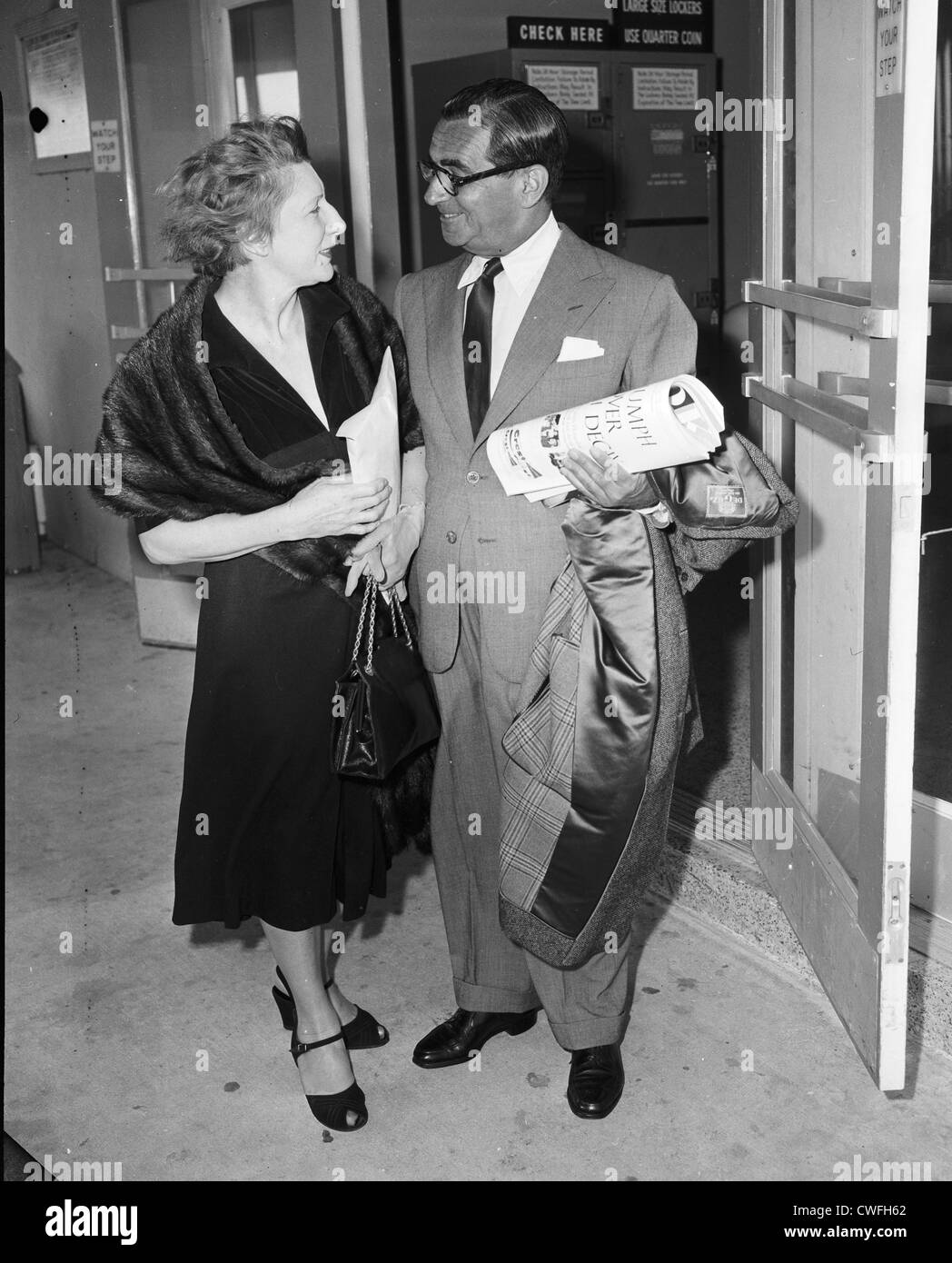 Judith Anderson, actress, with songwriter Irving Berlin at the Playhouse in Palm Beach, Florida, ca 1955 Stock Photo
