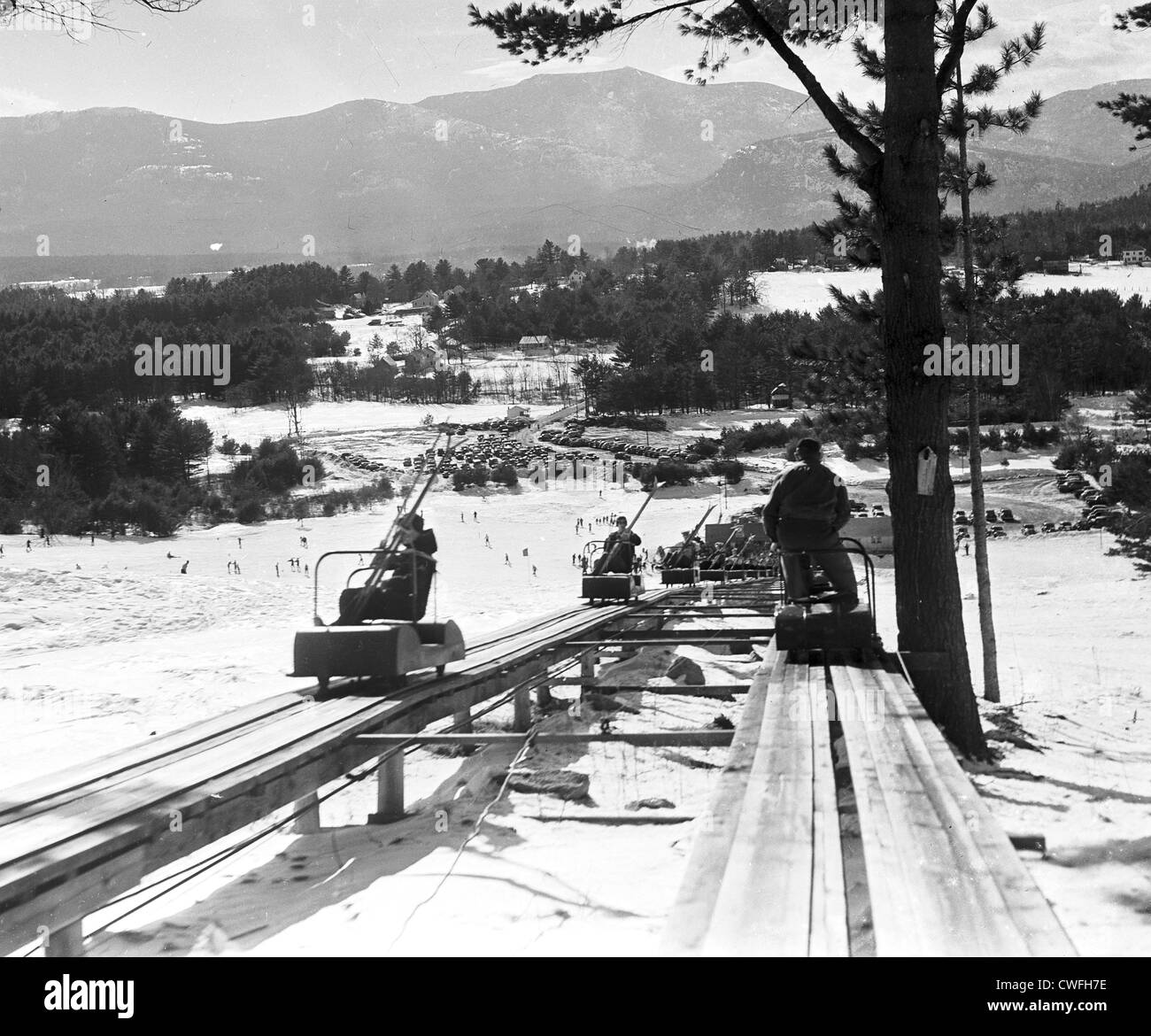 View of the Skimobile at Cranmore Mountain ski resort, North Conway, New Hampshireon March 23, 1941 Stock Photo