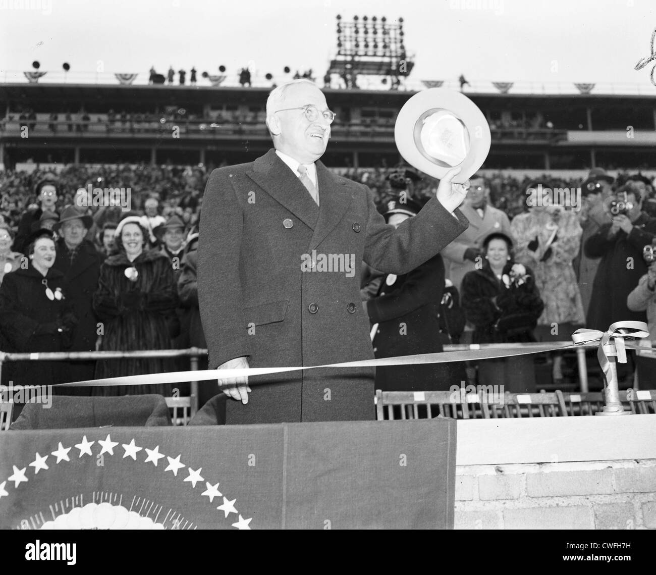 President Harry Truman attending the Army Navy football game, at Municipal Stadium, Philadelphia, PA, December, 1950 Stock Photo