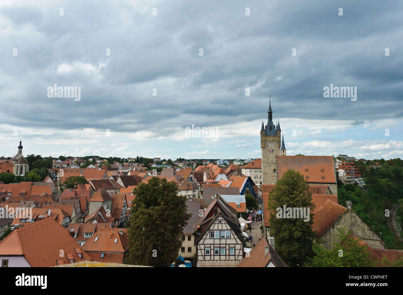 Historical townscape with the Blue Tower of the medieval spa and Staufer town Bad Wimpfen Baden-Wuerttemberg South Germany Stock Photo
