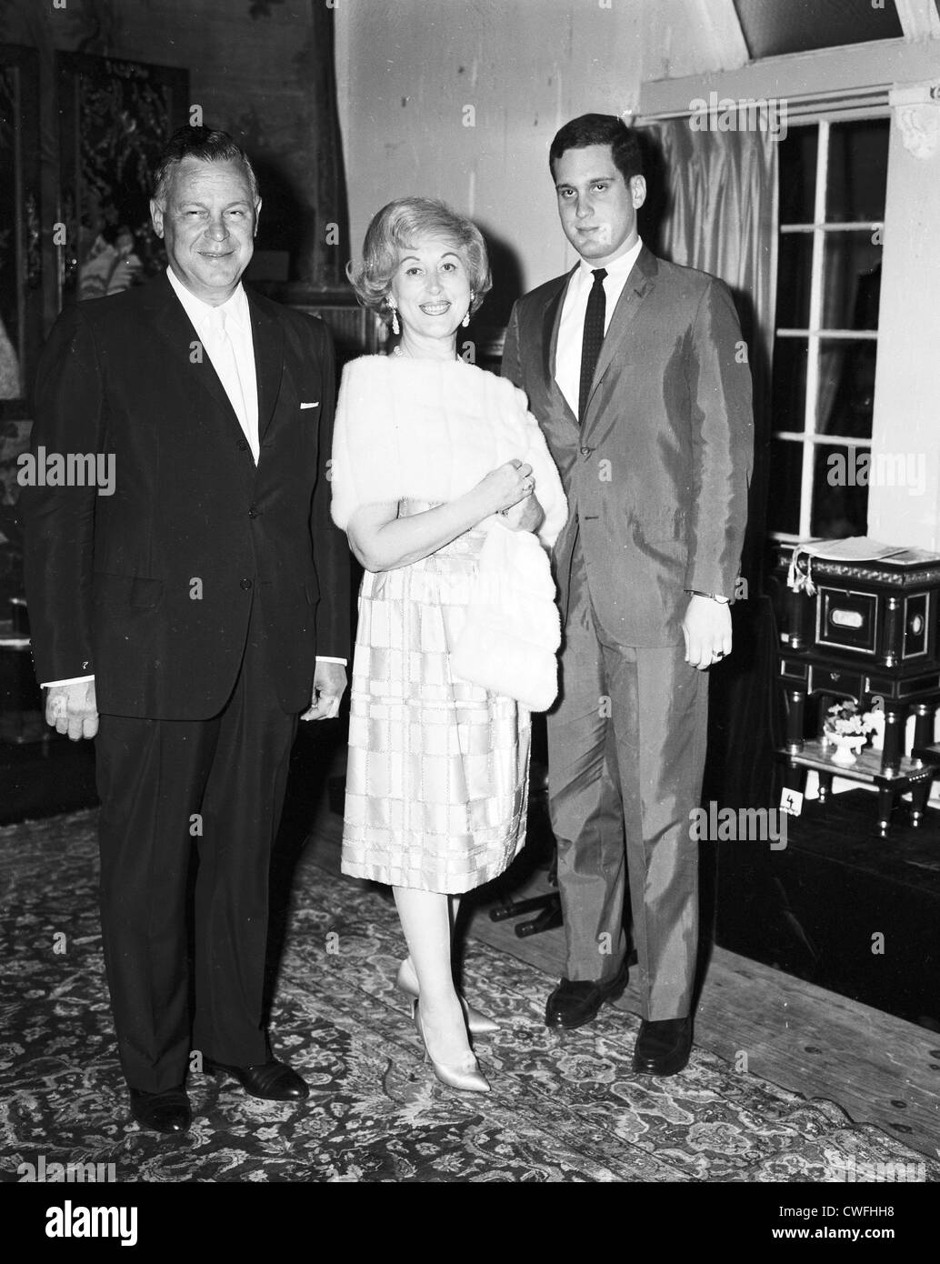Mr and Mrs Joseph Lauder and son Ronald Lauder at the Saul Ritter Party, Palm Beach, Florida ca 1962 Stock Photo