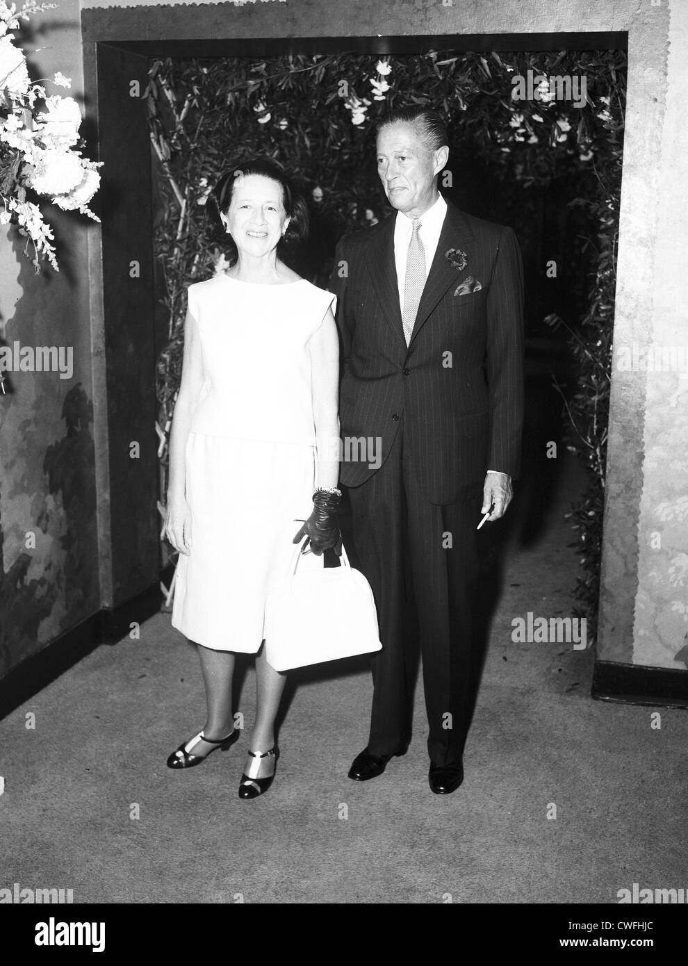 Diana Vreeland, editor of Vogue and husband T Reed Vreeland at the Zauderer-Duchin wedding reception at the St Regis Hotel, 1964 Stock Photo