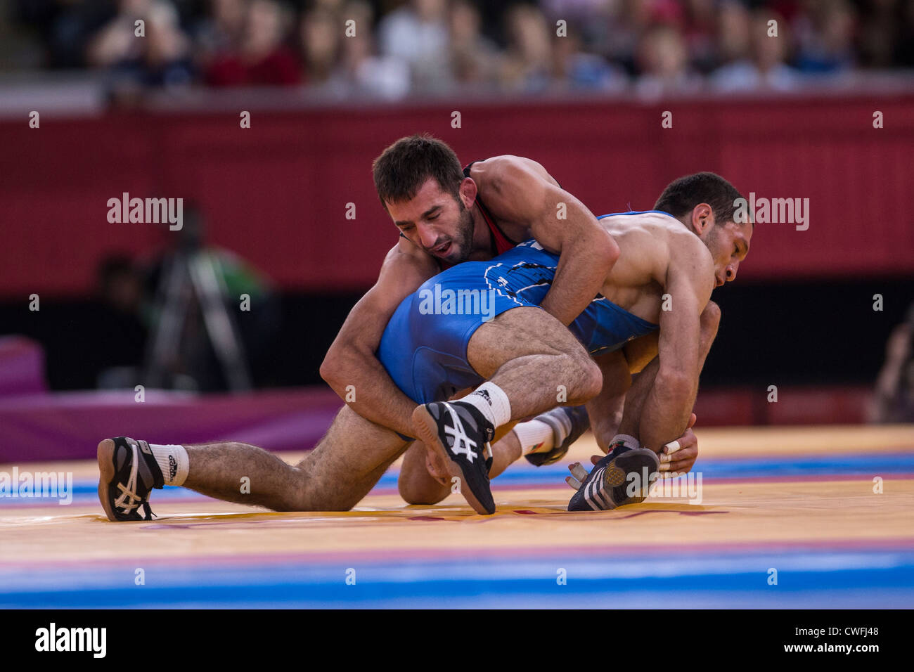 Men's 55kg Freestyle Wrestling at t he Olympic Summer Games, London 2012 Stock Photo