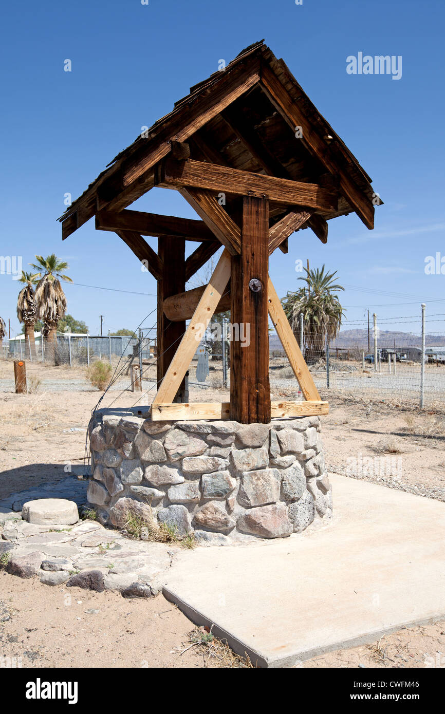 Water well installed by the Automobile Club of Southern California in Essex during Route 66's heyday to provide free water. Stock Photo