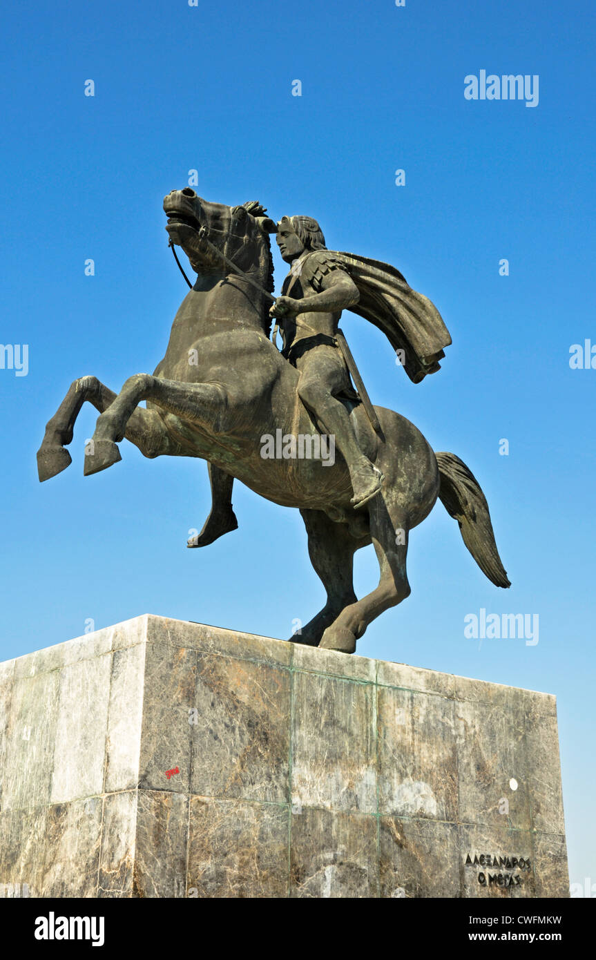 EUROPE, Greece, Thessaloniki, Alexander the Great monument on the waterfront, Alexander on horseback Stock Photo