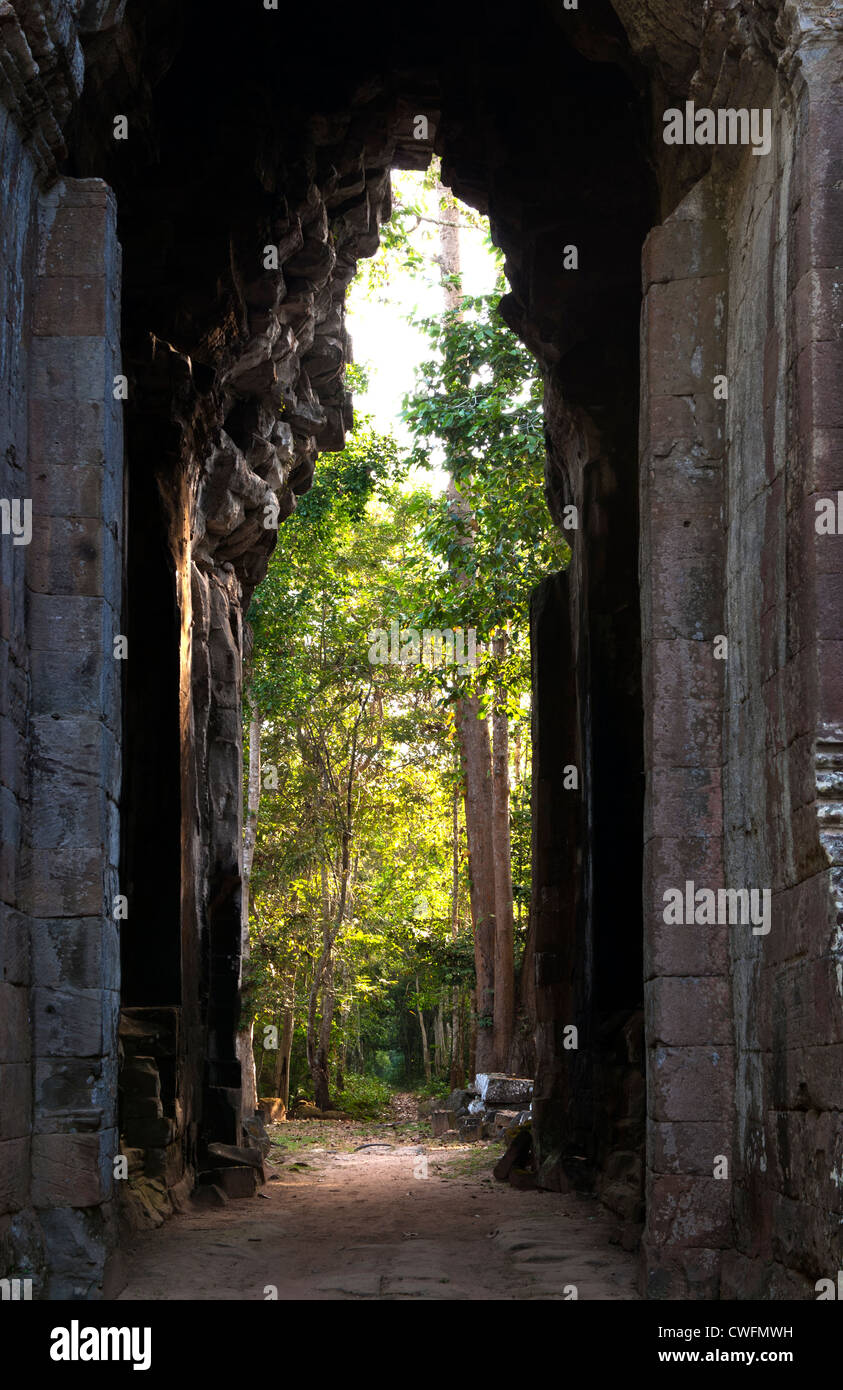 Early morning, looking eastwards through Angkor Thom East Gate, Angkor, Cambodia Stock Photo