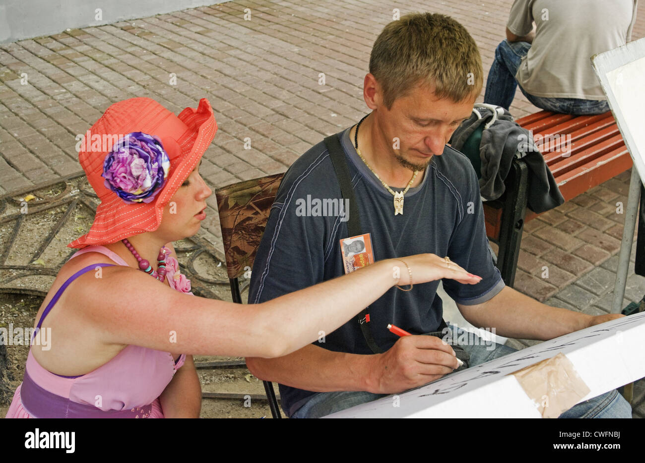 Artists talk about drawing Stock Photo Alamy