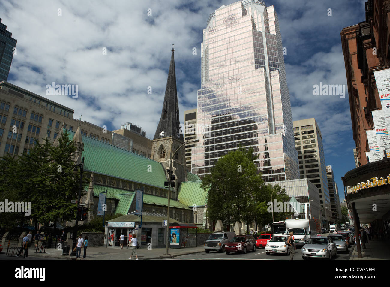 Montreal - The Christ Church Cathedral on Rue Sainte-Catherine Stock Photo