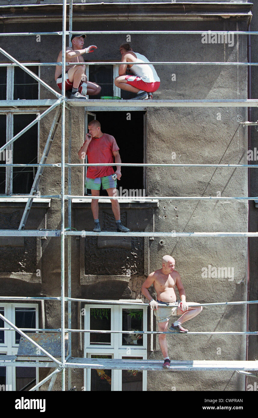 Geruestbauer on a scaffold, Posen (Poznan), Poland Stock Photo