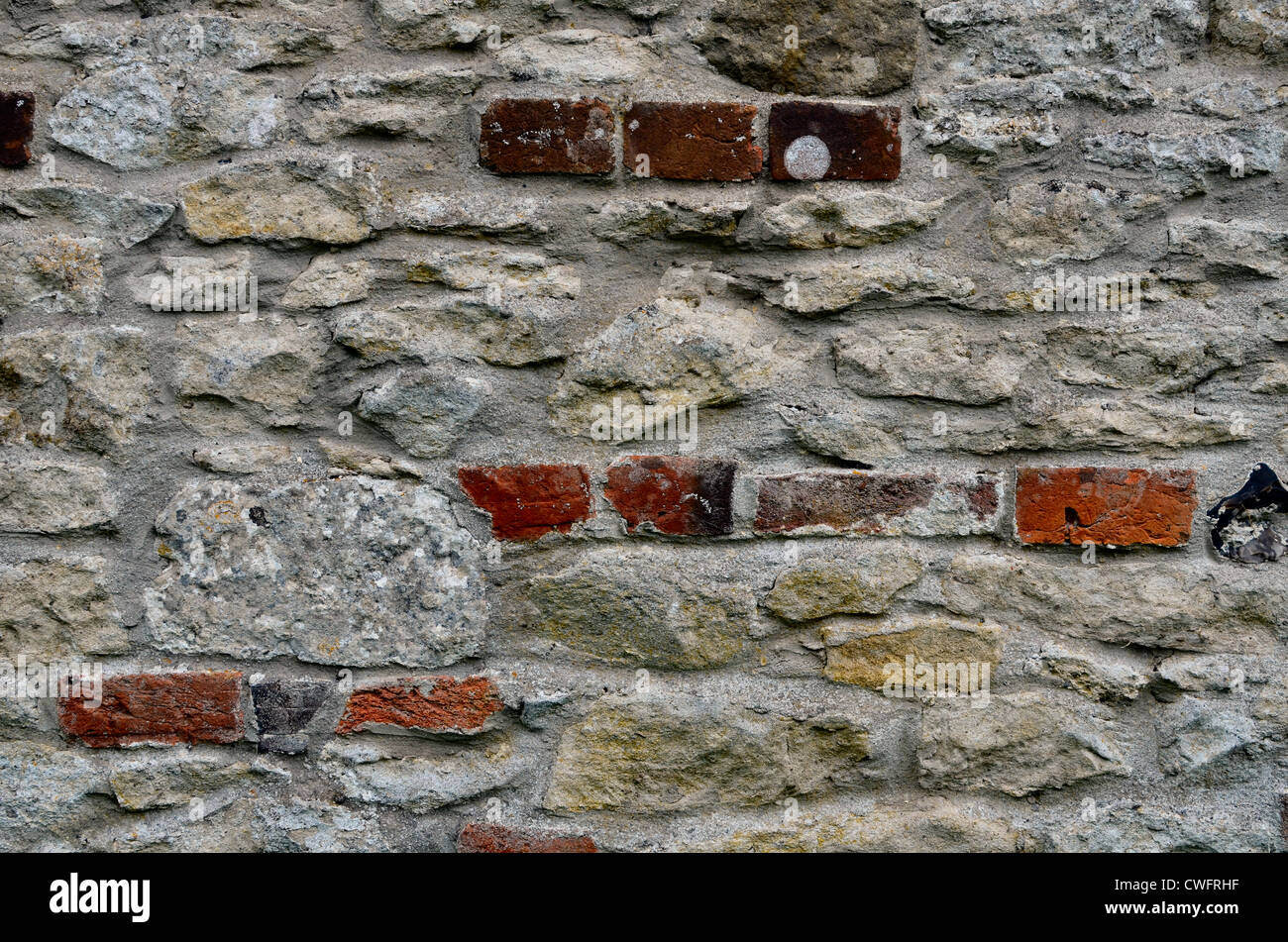 Denial of access, computer security concept. Stone building wall / detail of weathered stonework with brick inlays - Wiltshire Stock Photo