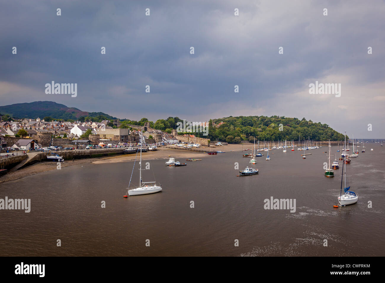 Conwy North Wales. The river Conwy looking into the Conwy quayside Clwyd Stock Photo