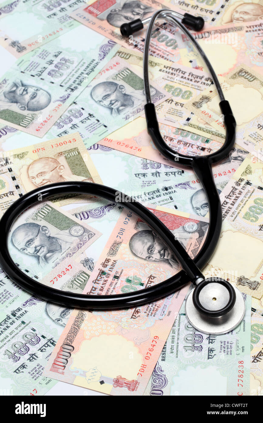 Closeup of Stethoscope on indian rupee notes Stock Photo Alamy