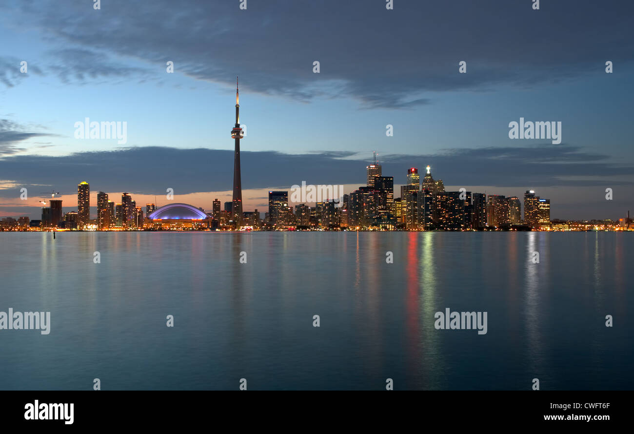 Toronto - view over Lake Ontario on the nightly skyline Stock Photo