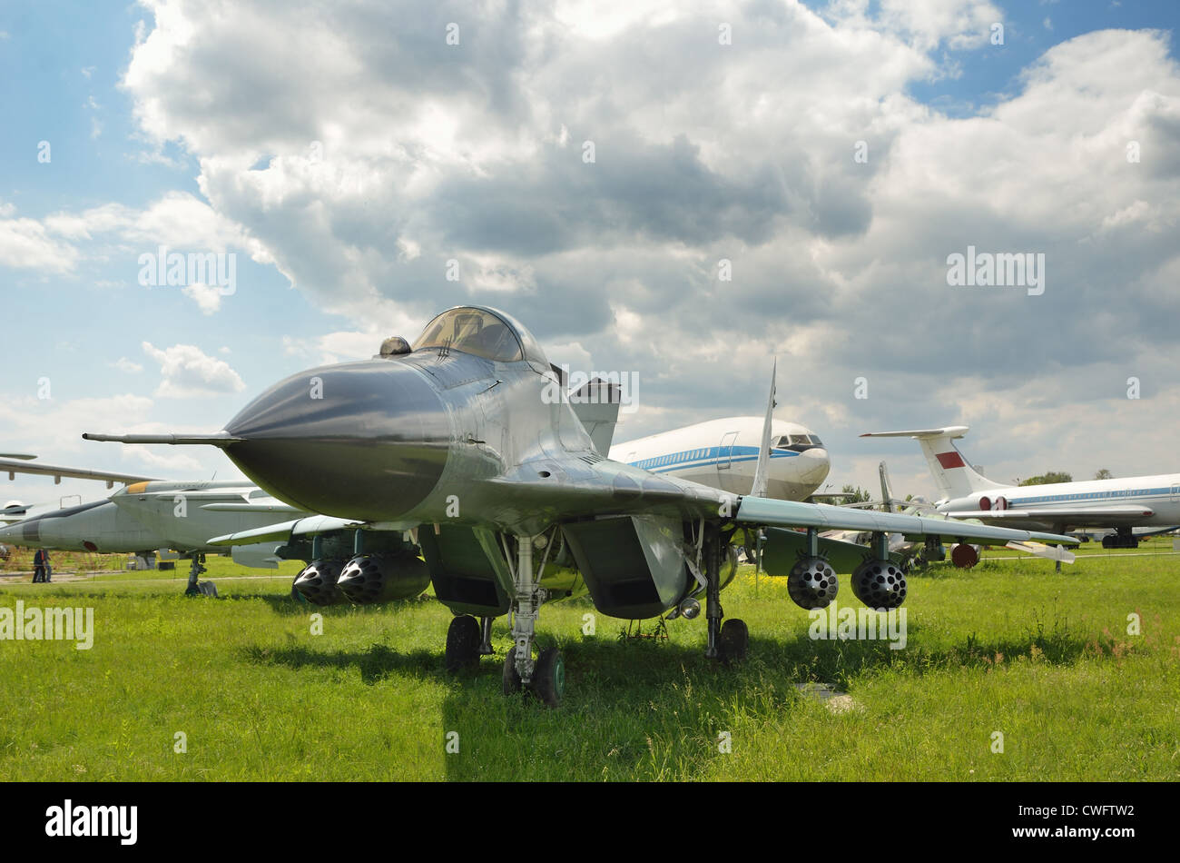 Military aircraft in the airfield Stock Photo