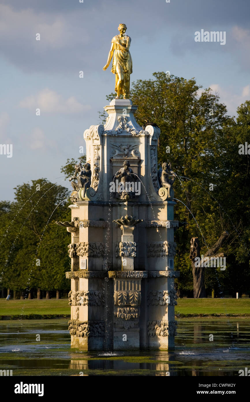The Arethusa 'Diana' Fountain Bushy Park UK, shown after re-gilding, restoration and cleaning. Bushy Park, Middlesex, UK Stock Photo