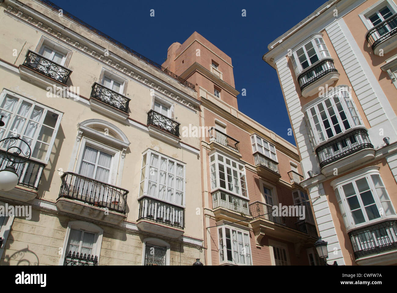 Spain, house facades in Cadiz Stock Photo Alamy