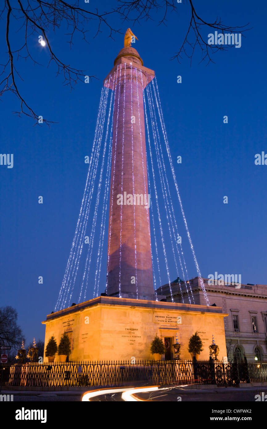 First Monument to George Washington was erected in Baltimore, Maryland, 1832, by Robert Mills Stock Photo