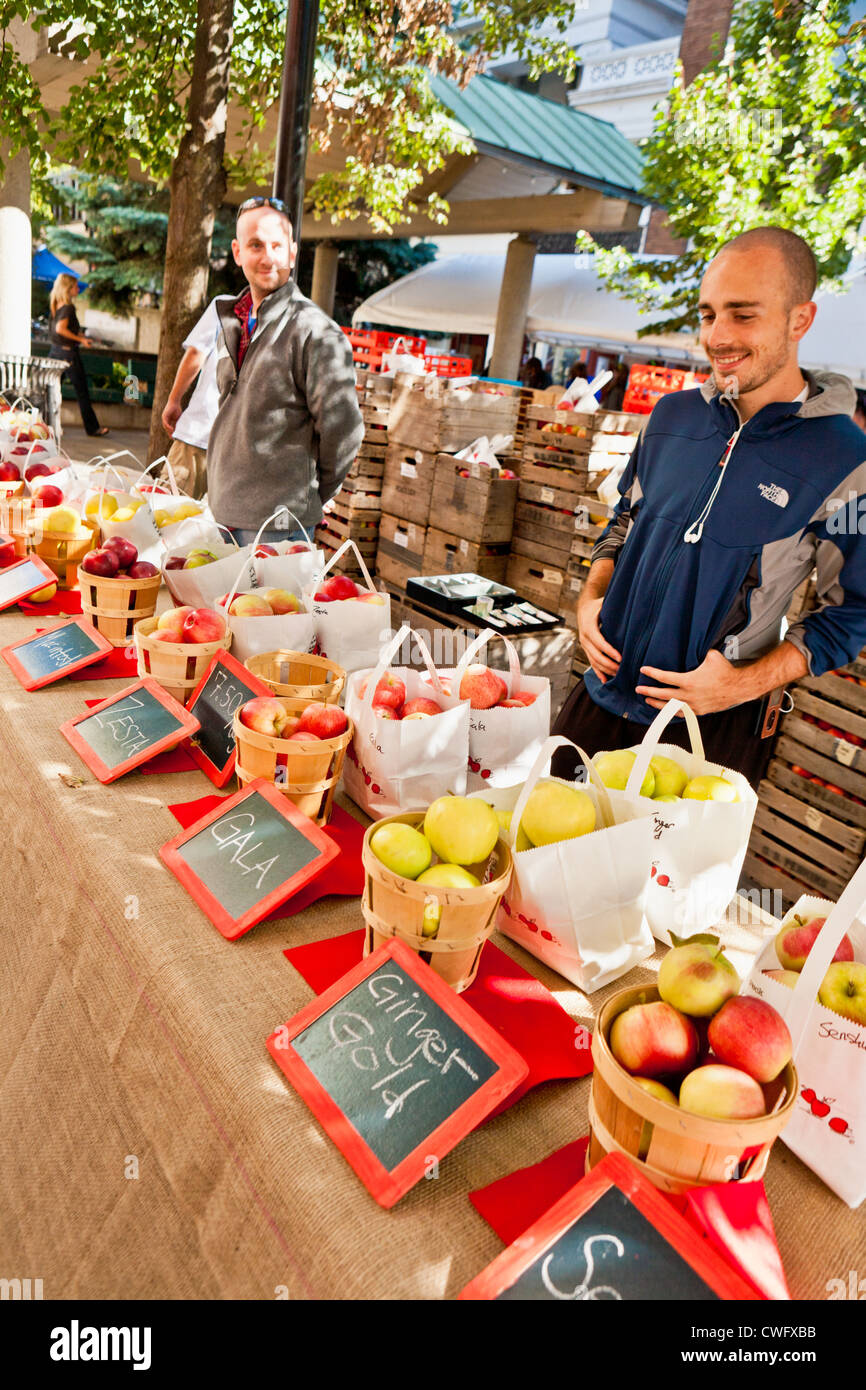 Apples for sale at annual Apple Festival on The Commons in Ithaca, New York State Stock Photo