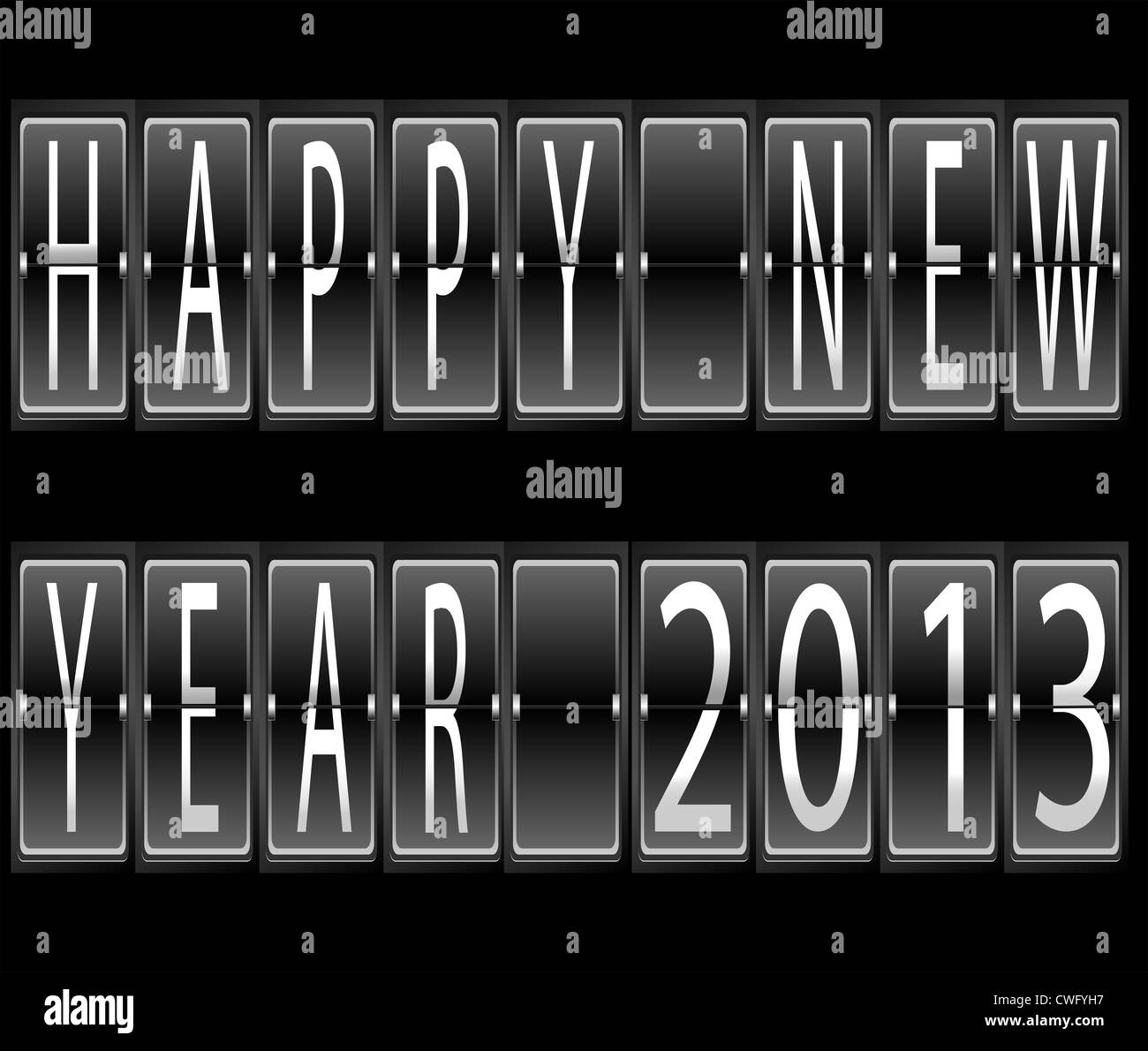 happy New Year 2013 Set of letters and numbers on a mechanical timetable terminal vector illustration Stock Photo