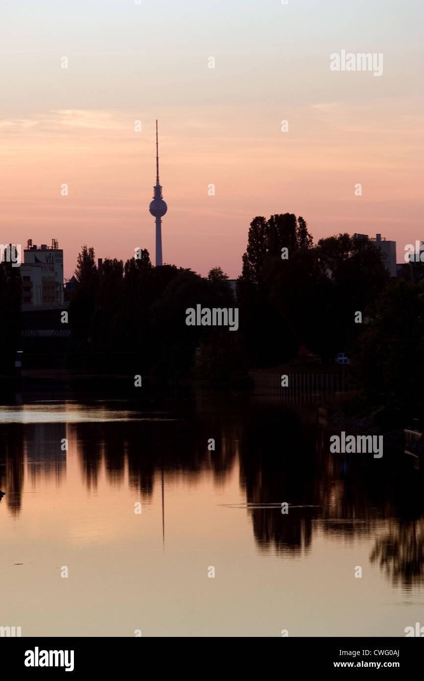 Berlin, silhouette of the TV tower at Alexanderplatz Stock Photo