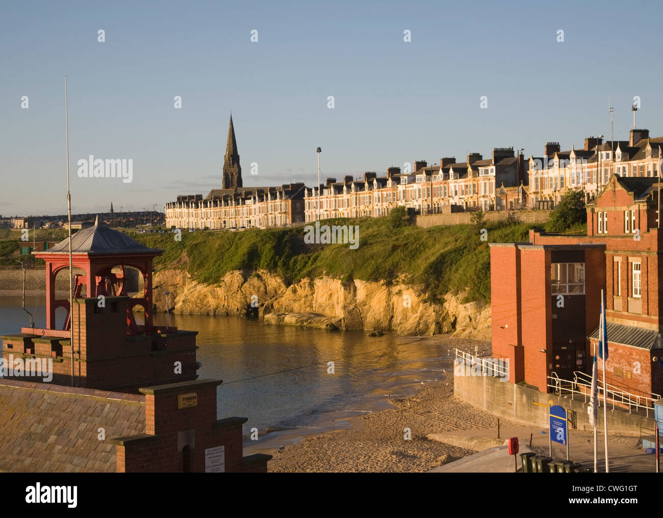 Sea front houses at Cullercoats, Northumberland, England Stock Photo