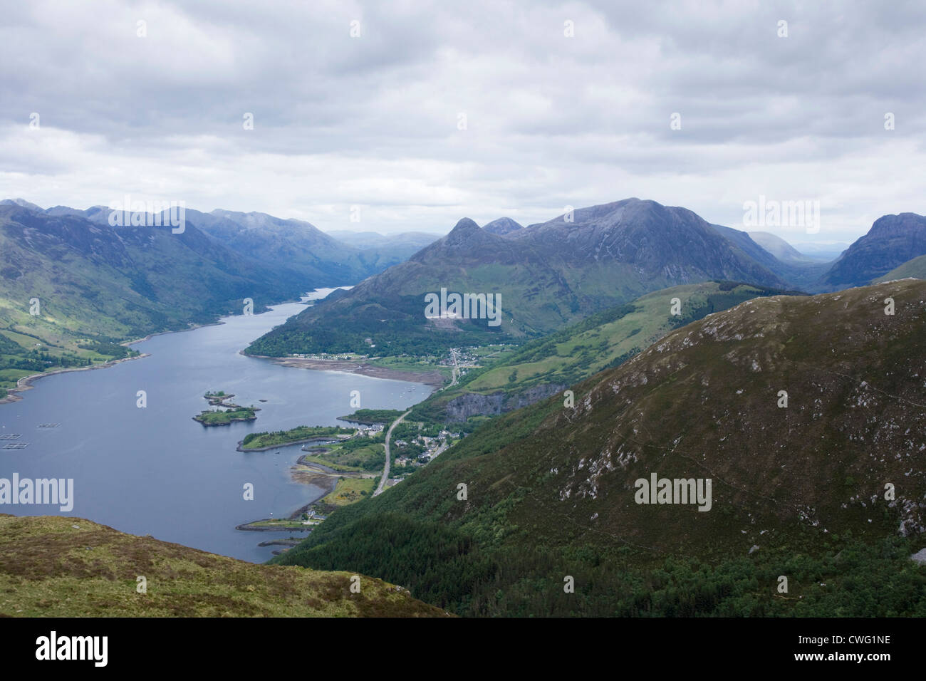 Looking down Loch Leven near Glencoe from the north ridge of Sgorr Dhearg. Stock Photo