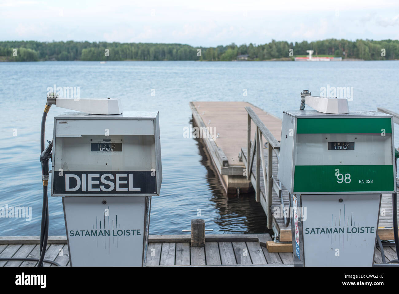 Diesel and petrol at a gas station for boats in a harbor in