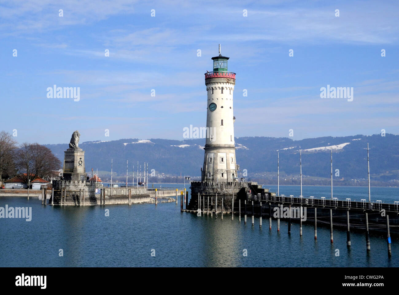 New Lighthouse of Lindau in Lake Constance. Stock Photo