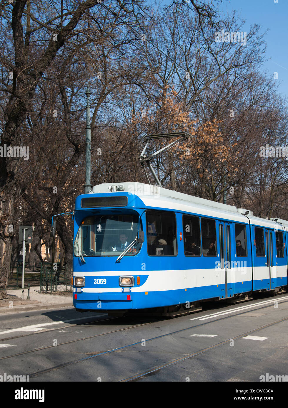 A krakow tram withg no destination displayed Stock Photo