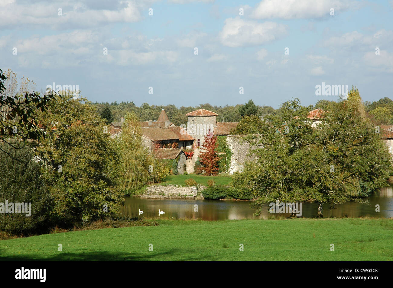 Mortemart, chateau (late tenth century) Moat. Stock Photo