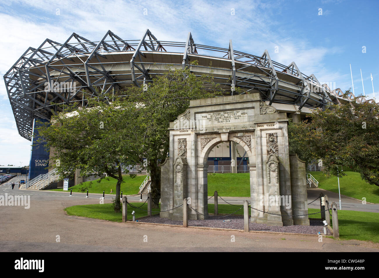 murrayfield stadium with war memorial arch edinburgh, scotland, uk, united kingdom Stock Photo
