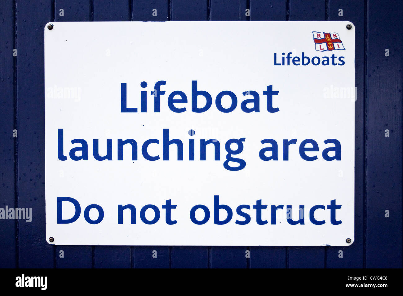 Lifeboat Launching Area Warning Sign RNLI  Do Not Obstruct Stock Photo