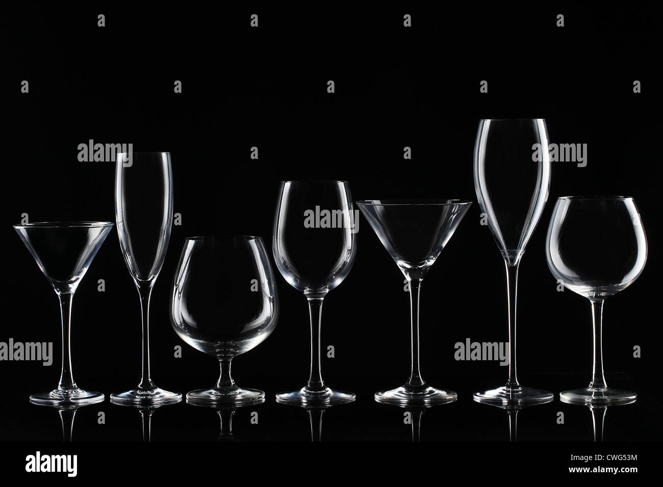 Set of glasses for alcoholic drinks Stock Photo Alamy