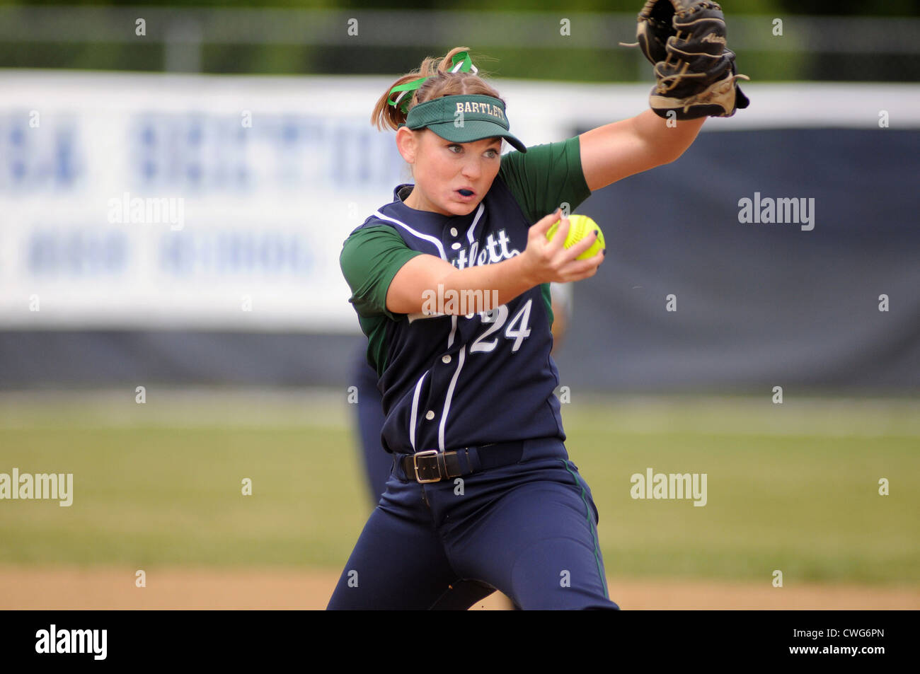 Softball Pitcher during a high school playoff game. USA. Stock Photo