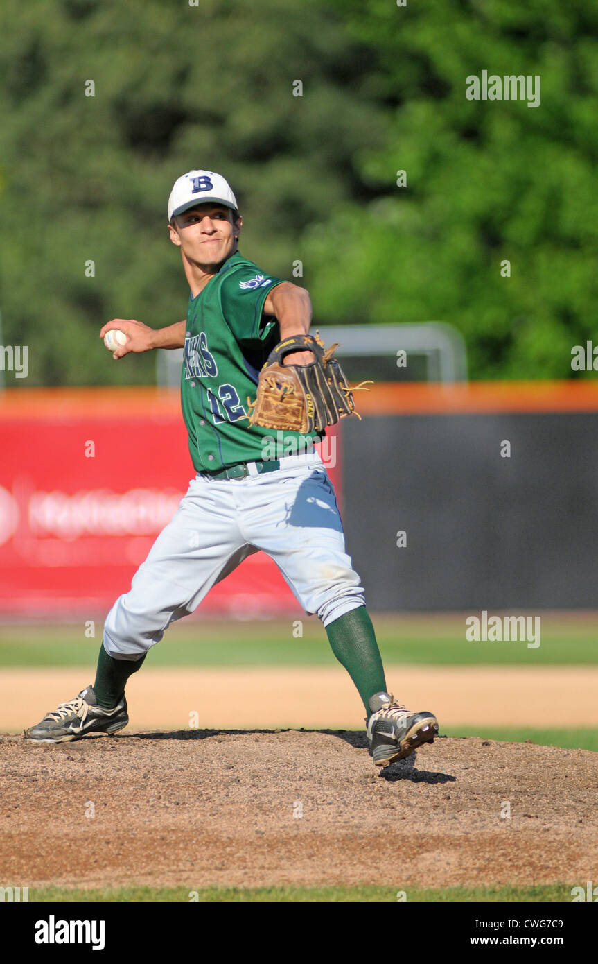 Baseball Pitcher pitches high school sectional playoff game. Illinois