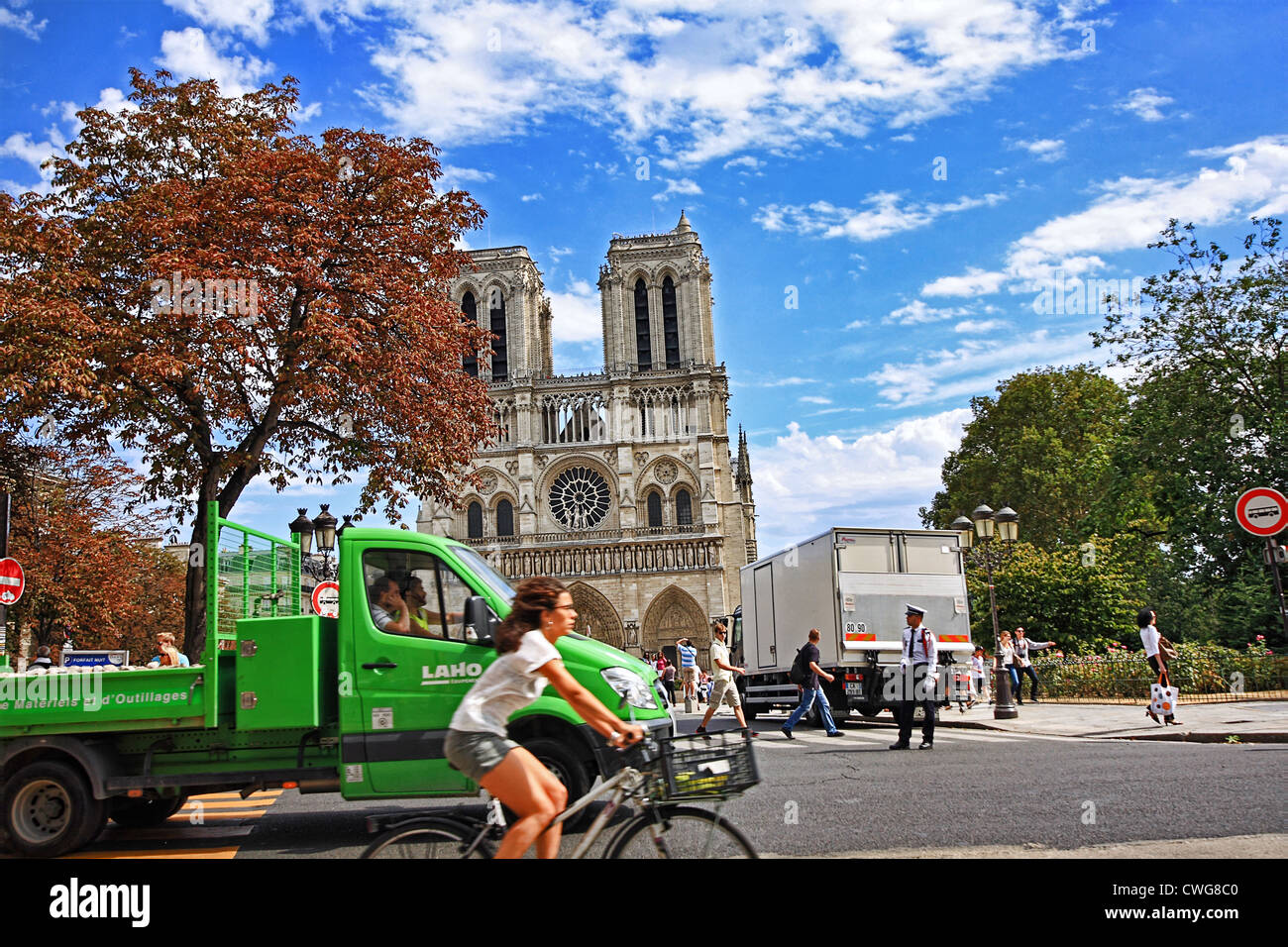 Notre Dame de Paris, street scene on Summer day Stock Photo