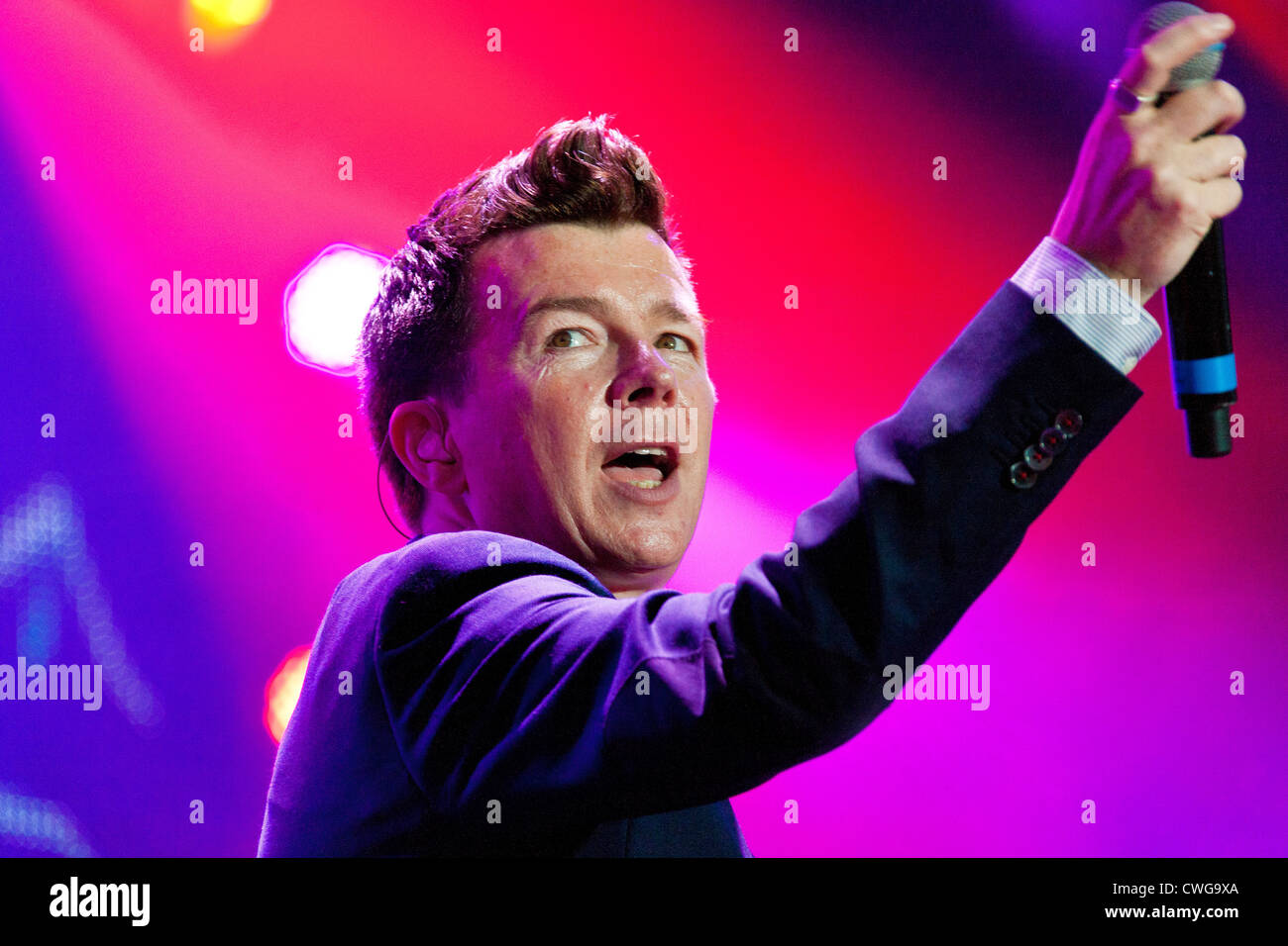 Singer Rick Astley performing on stage at the Rewind Festival Henley on Thames 2012. PER0264 Stock Photo