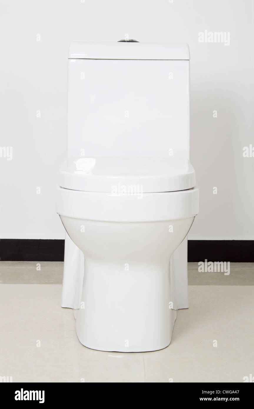 white ceramic toilet on white background Stock Photo