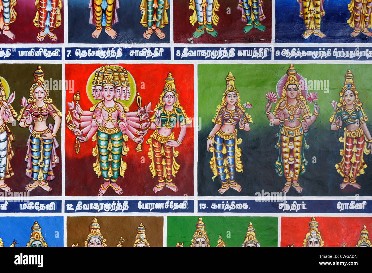Paintings from Indian mythology on the wall of the Meenakshi temple in Madurai India Stock Photo