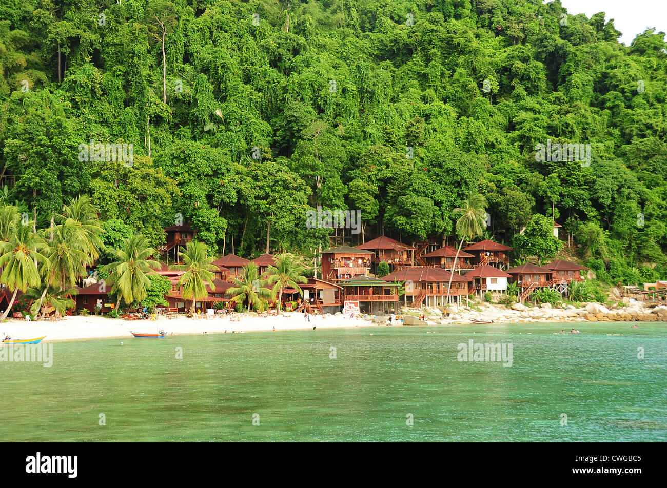 Malaysia, Perhentian Islands, Perhentian Kecil,wooden hotel in the forest Stock Photo