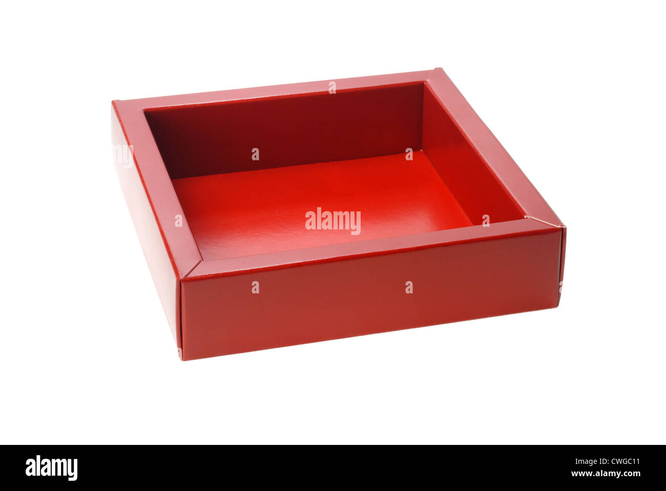 Red Gift Box Without Cover on White Background Stock Photo