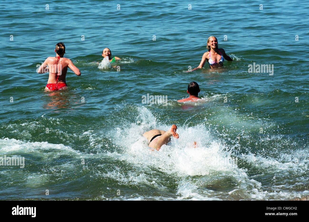 Young people swimming in the Baltic Sea in Svetlogorsk (noise