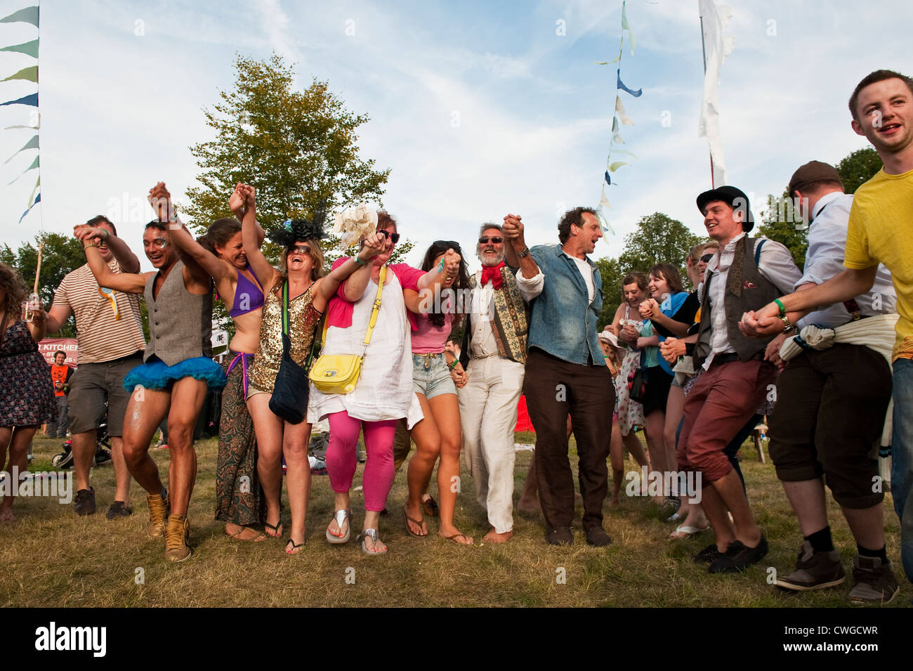 Dancing the hokey cokey at the Wilderness music festival, Cornbury, Oxfordshire, UK Stock Photo