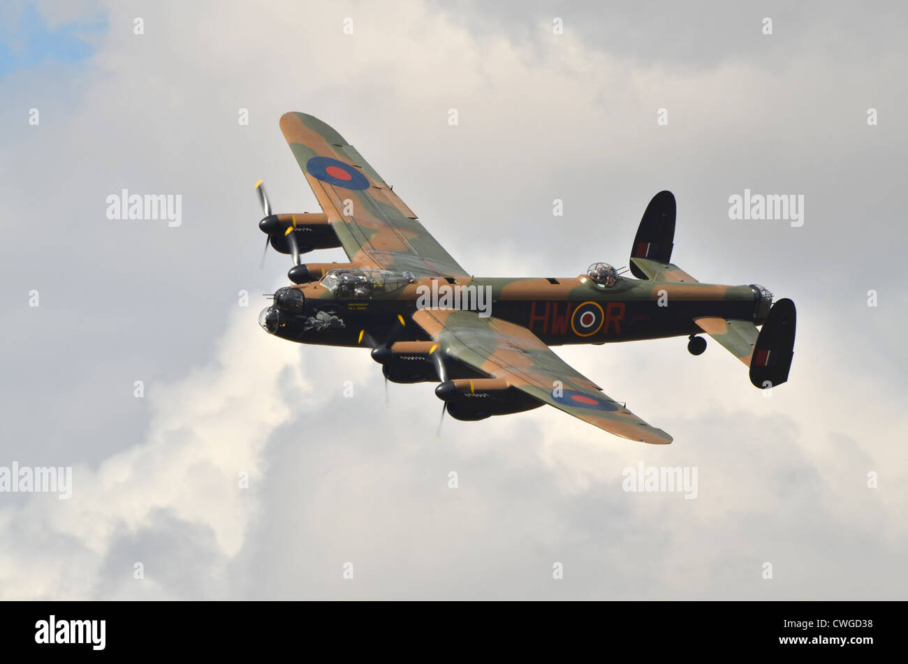 Avro Lancaster bomber, military aircraft taken during a fly-past at Little Gransden Airfield. Stock Photo