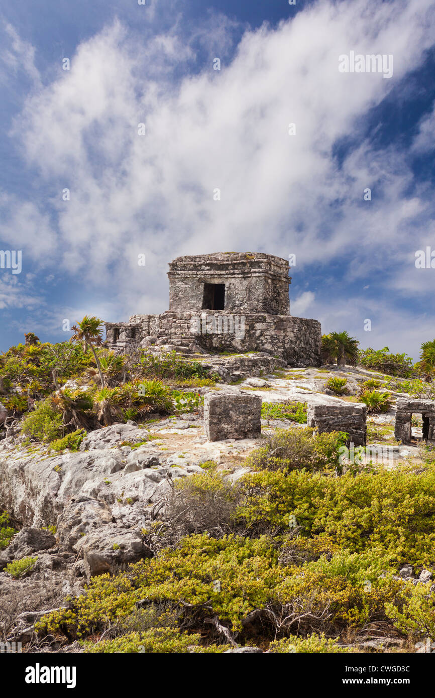 The Mayan ruins of Tulum and caribbean seashore, Tulum, Yucatan Peninsula, Quintana Roo, Mexico Stock Photo