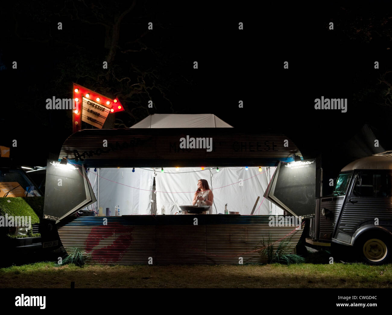 Anna Mae's Southern Street Food restaurant at night, at the Wilderness music festival, Cornbury, Oxfordshire, UK Stock Photo