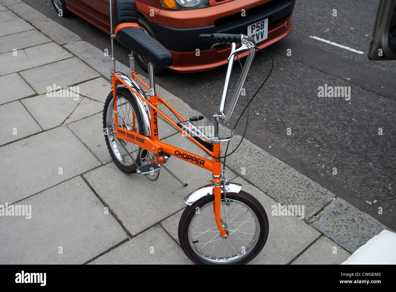 orange chopper bicycle