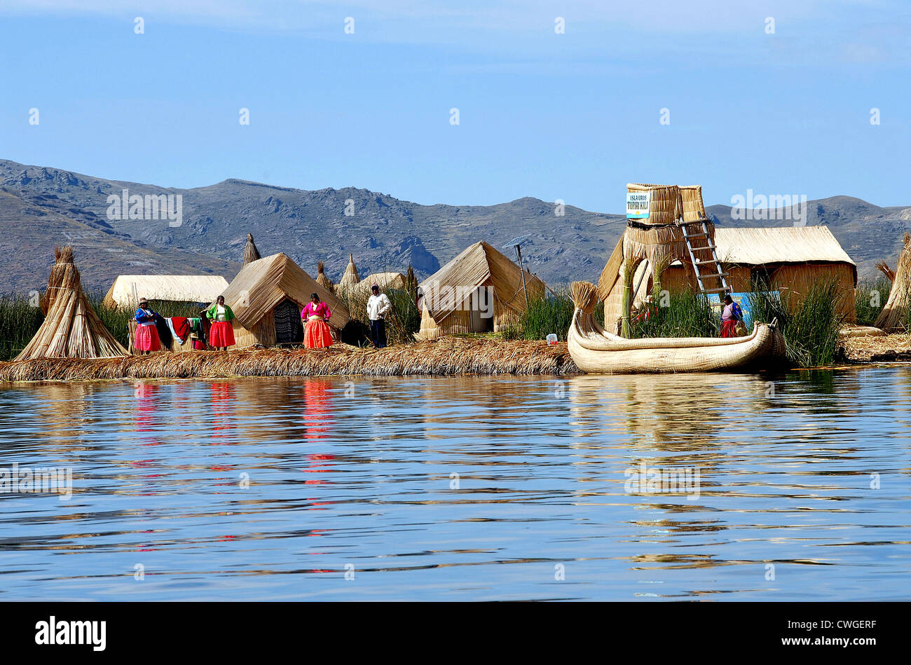 Isla Uros Tupiri Kili Titicaca lake Peru Stock Photo