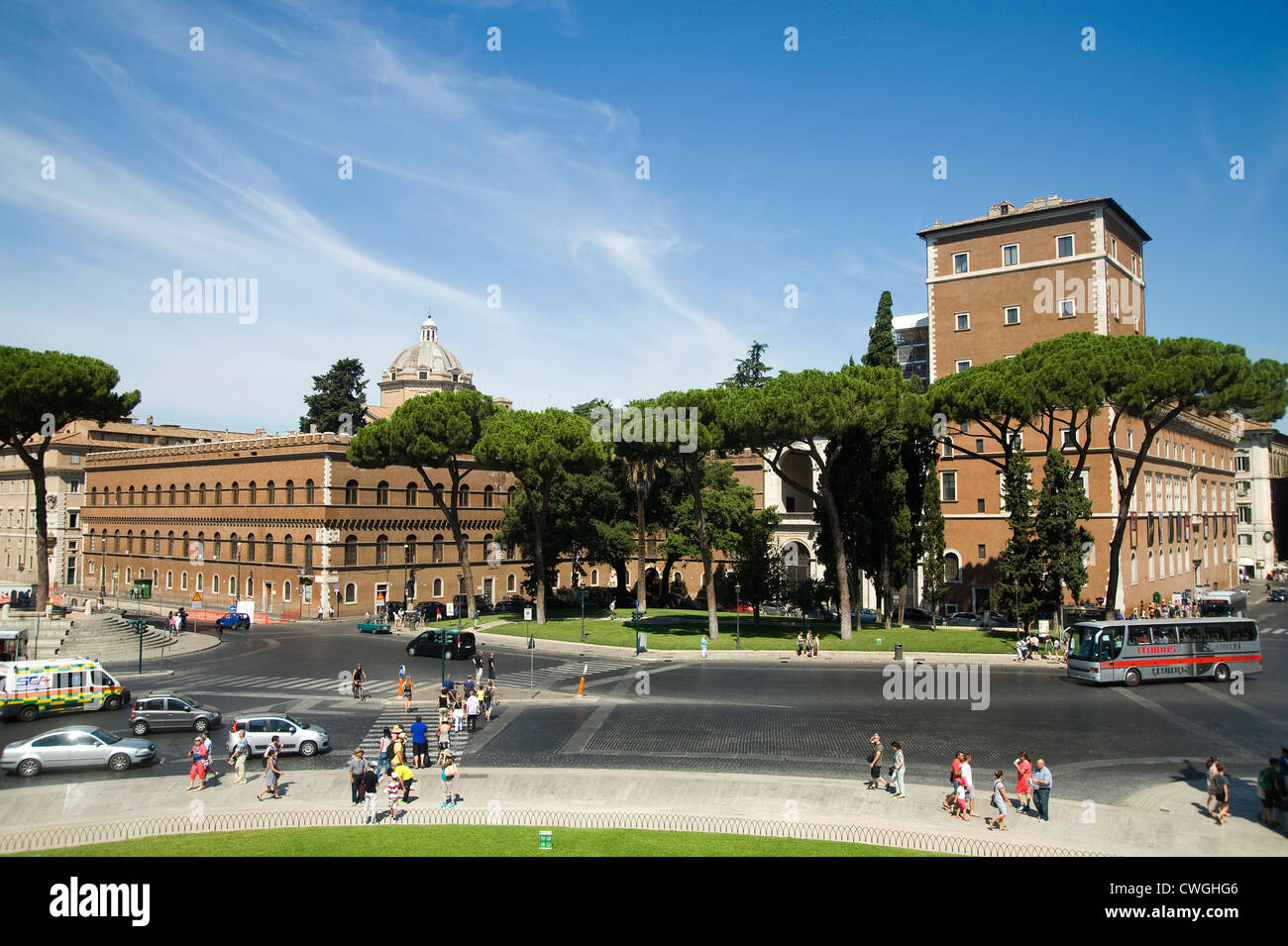 Rome, Italy - View of city from Altare della Patria (Altar of Fatherlands), Vittoriano  monument. Stock Photo