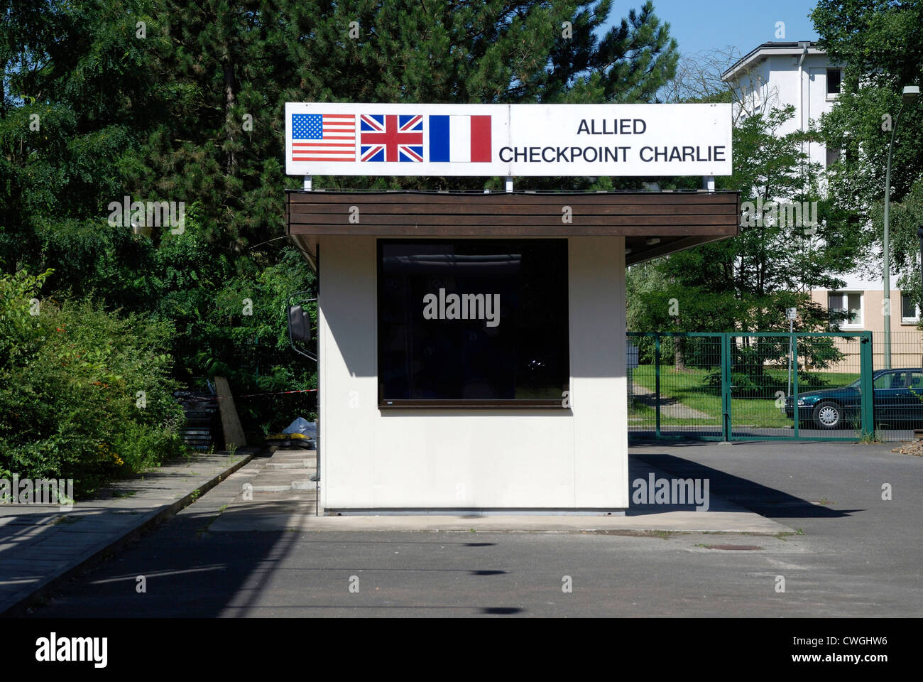 Guardhouse from Checkpoint Charlie in the Allied Museum in the Clayallee in Berlin. Stock Photo